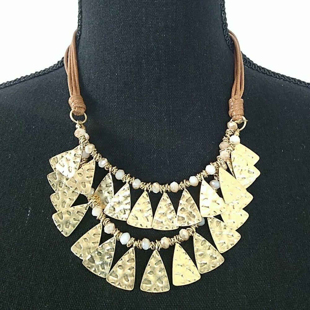 (3/$20)  faux leather necklace with hammer accents
